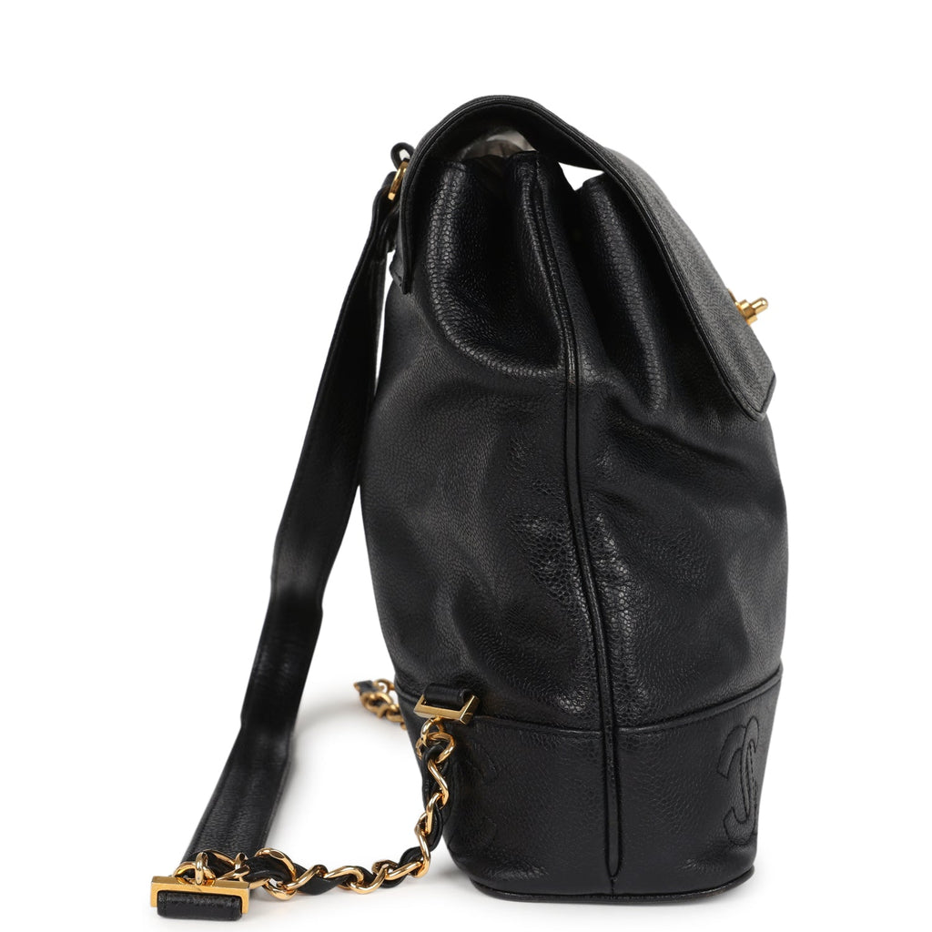 chanel backpack caviar leather Vintage Chanel Medium CC Backpack Black Caviar Gold Hardware