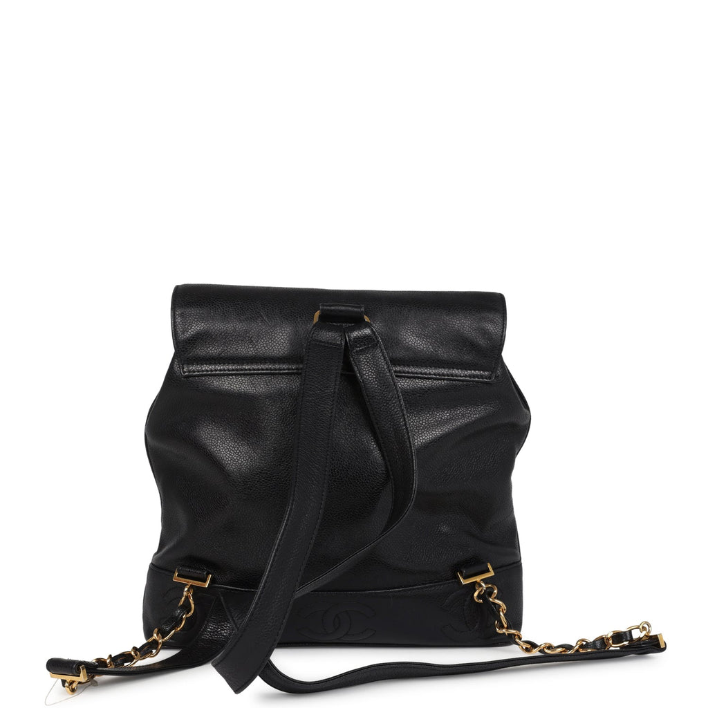 chanel vintage leather backpack black Vintage Chanel Medium CC Backpack Black Caviar Gold Hardware