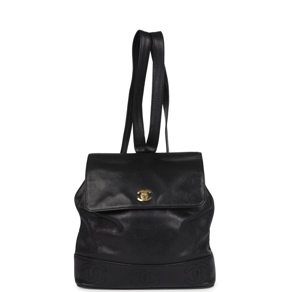 c&c leather backpack Vintage Chanel Medium CC Backpack Black Caviar Gold Hardware