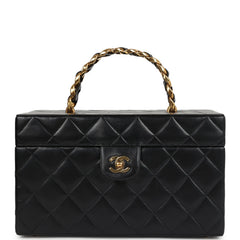 Vintage Chanel Large Rectangular Box Vanity Black Lambskin Gold Hardware