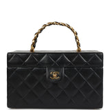 Vintage Chanel Large Rectangular Box Vanity Black Lambskin Gold Hardware