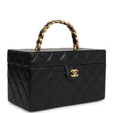 Vintage Chanel Large Rectangular Box Vanity Black Lambskin Gold Hardware