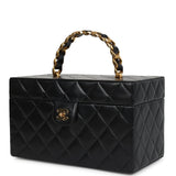 Vintage Chanel Large Rectangular Box Vanity Black Lambskin Gold Hardware