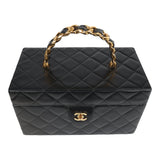 Vintage Chanel Large Rectangular Box Vanity Black Lambskin Gold Hardware