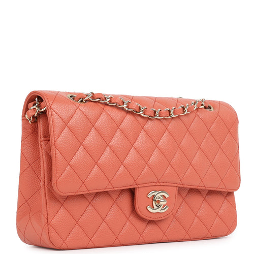 Vintage Chanel Medium Classic Double Flap Coral Caviar Light Gold Hardware