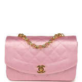 Vintage Chanel Mini Diana Flap Bag Pink Satin Gold Hardware