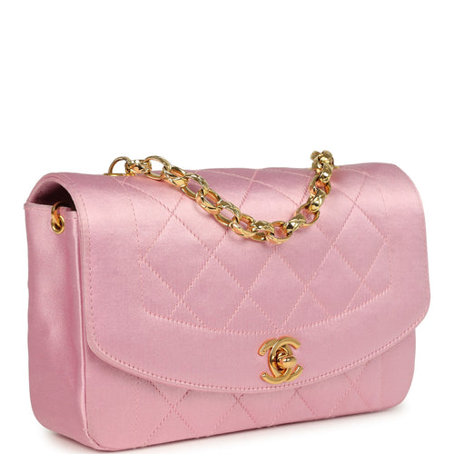 Vintage Chanel Mini Diana Flap Bag Pink Satin Gold Hardware