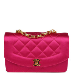 Vintage Chanel Mini Diana Flap Bag Fuchsia Satin Gold Hardware
