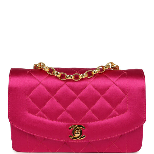 Vintage Chanel Mini Diana Flap Bag Fuchsia Satin Gold Hardware