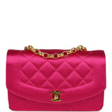 Vintage Chanel Mini Diana Flap Bag Fuchsia Satin Gold Hardware