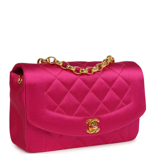 Vintage Chanel Mini Diana Flap Bag Fuchsia Satin Gold Hardware