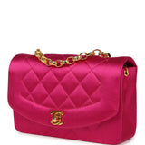 Vintage Chanel Mini Diana Flap Bag Fuchsia Satin Gold Hardware
