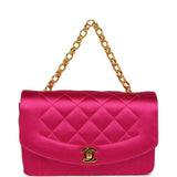 Vintage Chanel Mini Diana Flap Bag Fuchsia Satin Gold Hardware