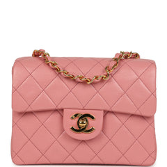 Vintage Chanel Mini Square Flap Dark Pink Lambskin Gold Hardware