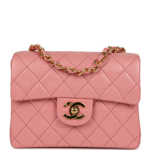 Vintage Chanel Mini Square Flap Dark Pink Lambskin Gold Hardware
