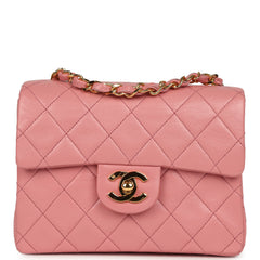 Vintage Chanel Mini Square Flap Dark Pink Lambskin Gold Hardware