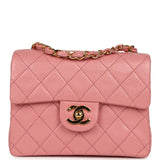 Vintage Chanel Mini Square Flap Dark Pink Lambskin Gold Hardware - Thumbnail View 1
