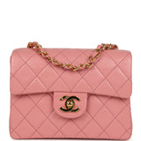 Vintage Chanel Mini Square Flap Dark Pink Lambskin Gold Hardware