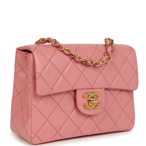 Vintage Chanel Mini Square Flap Dark Pink Lambskin Gold Hardware