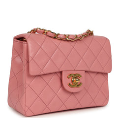 Vintage Chanel Mini Square Flap Dark Pink Lambskin Gold Hardware