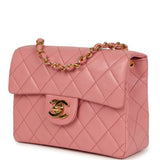 Vintage Chanel Mini Square Flap Dark Pink Lambskin Gold Hardware