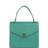 Vintage Chanel Top Handle Envelope Flap Bag Turquoise Caviar Gold Hardware