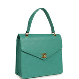 Vintage Chanel Top Handle Envelope Flap Bag Turquoise Caviar Gold Hardware