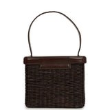 Vintage Chanel Wicker Picnic Basket Handbag Dark Brown Lambskin and Wicker Gold Hardware