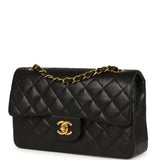 Vintage Chanel Small Classic Double Flap Black Lambskin Gold Hardware