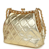 Vintage Chanel Kiss Lock Frame Shoulder Bag Gold Metallic Lambskin Gold Hardware - Thumbnail View 5