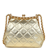 Vintage Chanel Kiss Lock Frame Shoulder Bag Gold Metallic Lambskin Gold Hardware - Thumbnail View 4