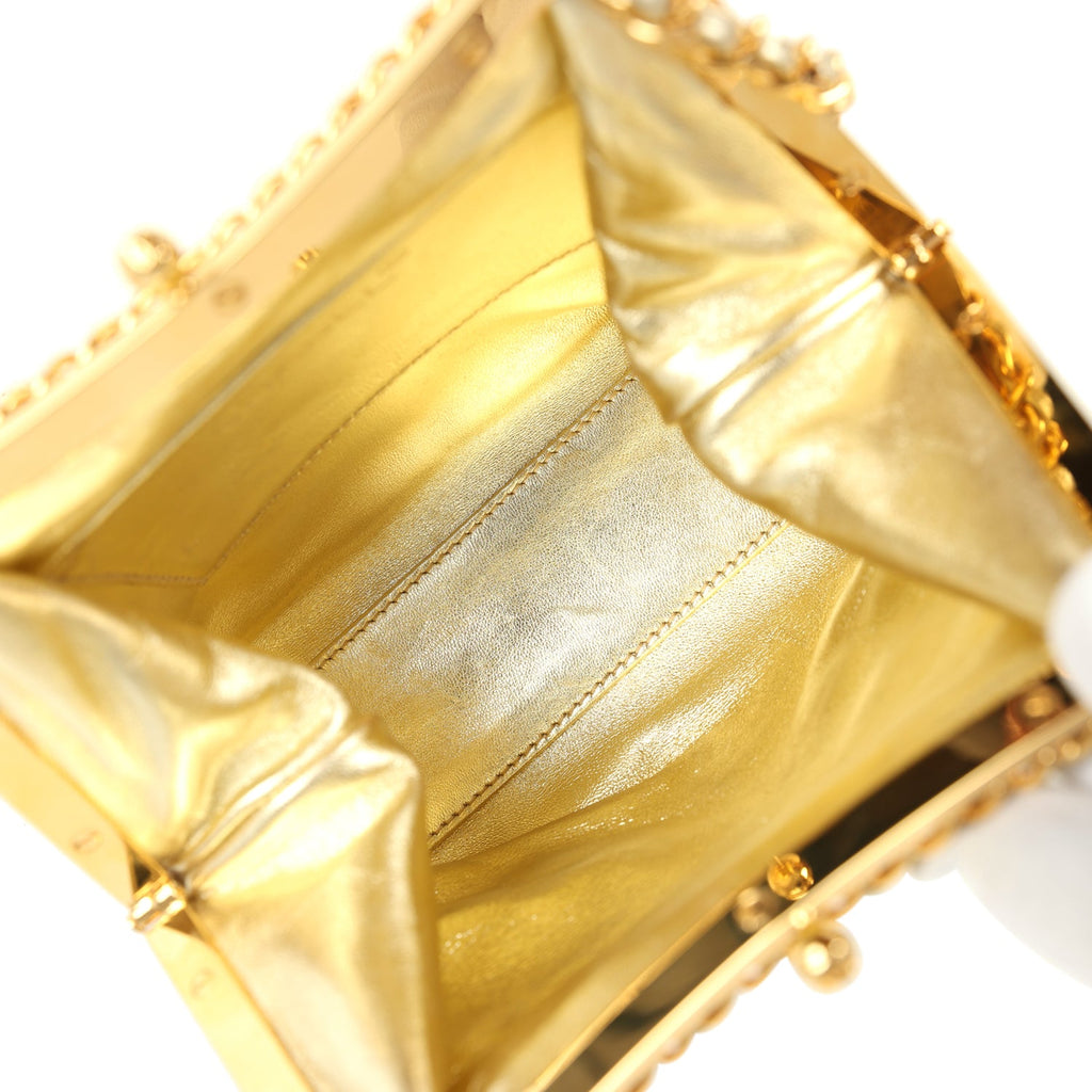 Vintage Chanel Kiss Lock Frame Shoulder Bag Gold Metallic Lambskin Gol