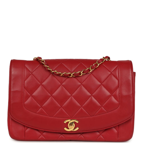 Vintage Chanel Medium Diana Flap Bag Red Lambskin Gold Hardware