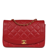 Vintage Chanel Medium Diana Flap Bag Red Lambskin Gold Hardware