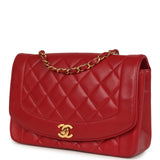 Vintage Chanel Medium Diana Flap Bag Red Lambskin Gold Hardware