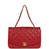 Vintage Chanel Medium Diana Flap Bag Red Lambskin Gold Hardware