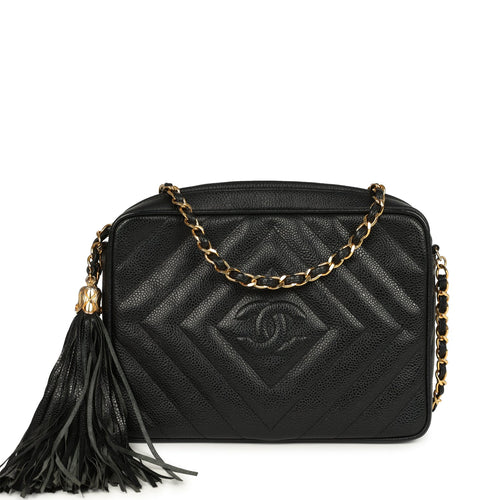 Vintage Chanel Small Diamond Quilted Camera Bag Black Caviar Gold Hardware