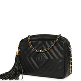 Vintage Chanel Small Diamond Quilted Camera Bag Black Caviar Gold Hardware