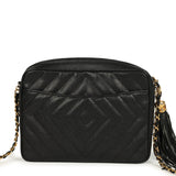 Vintage Chanel Small Diamond Quilted Camera Bag Black Caviar Gold Hardware