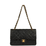 Vintage Chanel Medium Classic Double Flap Bag Black Lambskin Gold Hardware