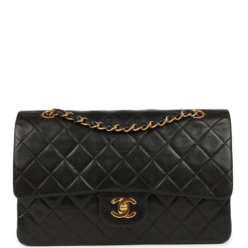 Vintage Chanel Medium Classic Double Flap Bag Black Lambskin Gold Hardware