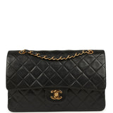 Vintage Chanel Medium Classic Double Flap Bag Black Lambskin Gold Hardware