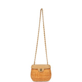 Vintage Chanel Basket Bag Beige Lambskin and Rattan Wicker Gold Hardware