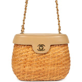 Vintage Chanel Basket Bag Beige Lambskin and Rattan Wicker Gold Hardware