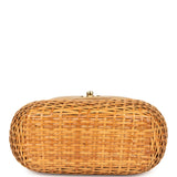 Vintage Chanel Basket Bag Beige Lambskin and Rattan Wicker Gold Hardware