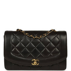 Vintage Chanel Medium Diana Flap Bag Black Lambskin Gold Hardware