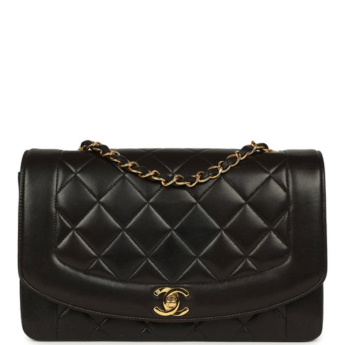 Vintage Chanel Medium Diana Flap Bag Black Lambskin Gold Hardware
