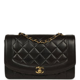 Vintage Chanel Medium Diana Flap Bag Black Lambskin Gold Hardware