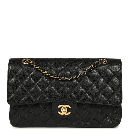 Vintage Chanel Medium Classic Double Flap Bag Black Caviar Gold Hardware