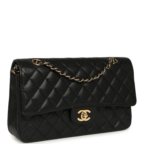 Vintage Chanel Medium Classic Double Flap Bag Black Caviar Gold Hardware